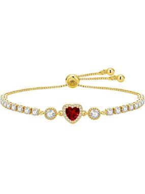 July(Ruby) Birthstone Dainty 14k Gold Plated Heart Bracelet